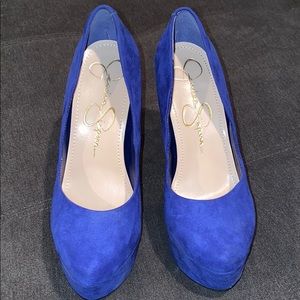 Royal Blue Suede pump heels.